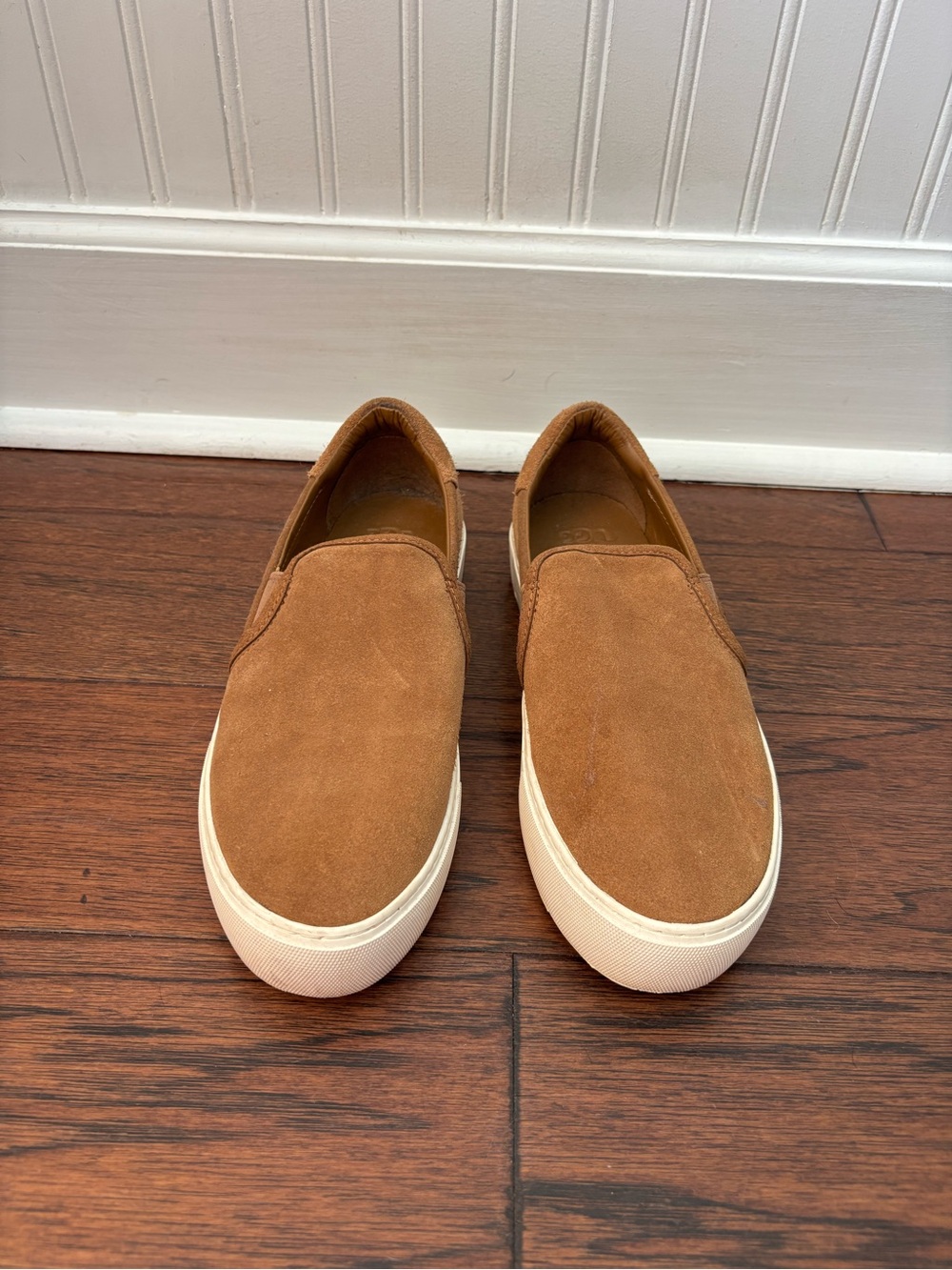 UGG Womens Slip-On Suede Loafers in Chestnut Brown with White Sole